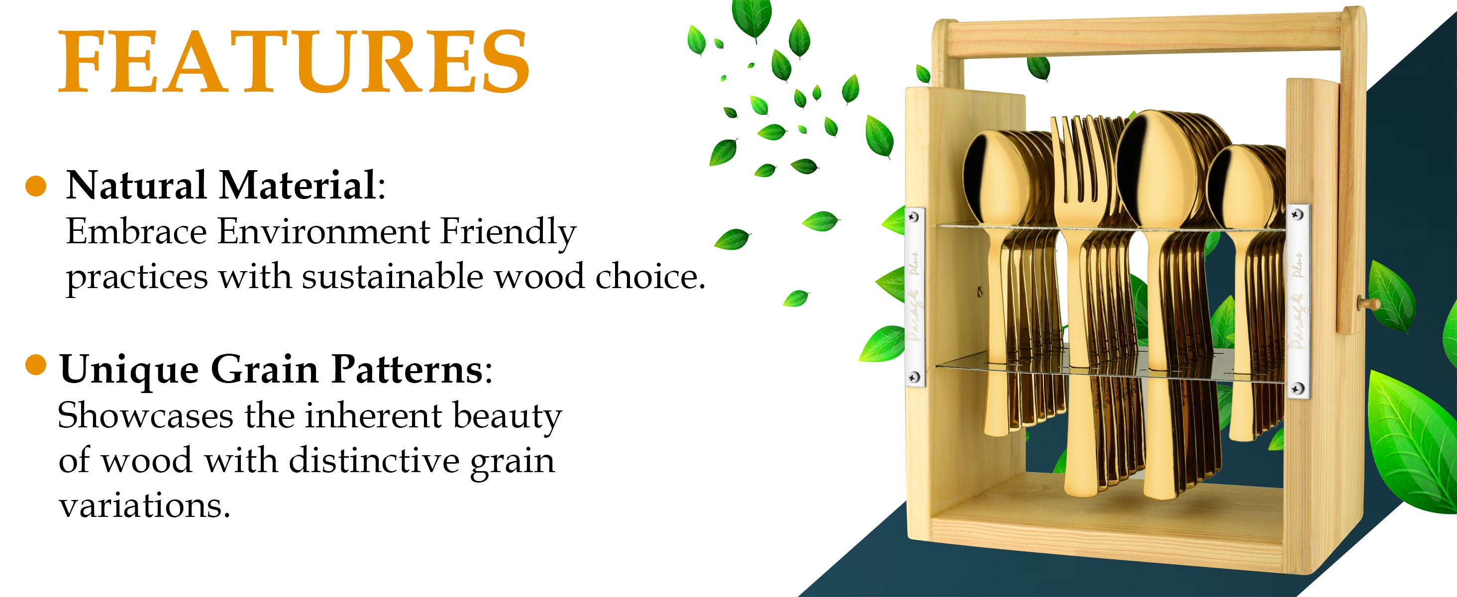 Wooden cutlery set with natural material and unique grain patterns.