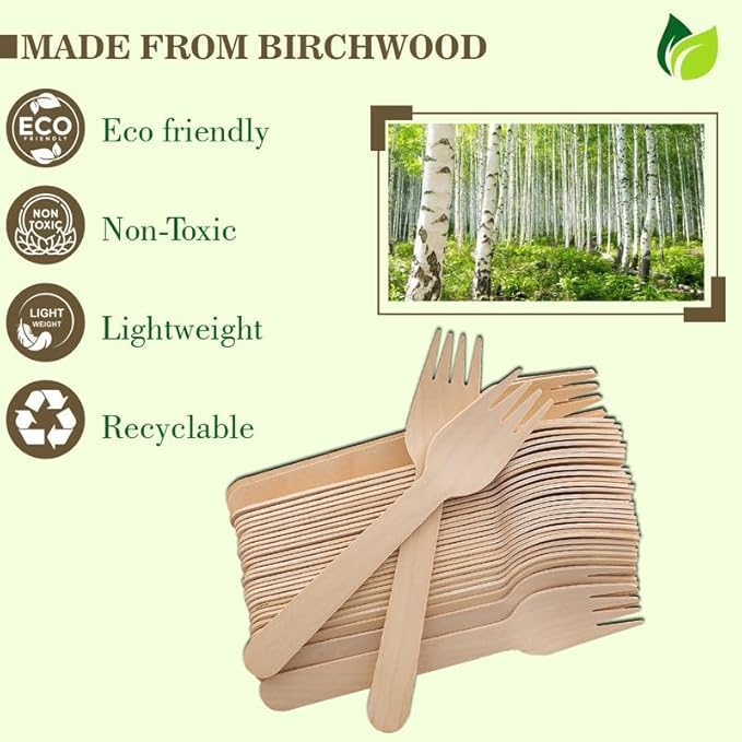 200 Pcs Disposable Wooden Forks | 160mm, Eco-Friendly, Biodegradable | Party, WeddingWDFORK2001 4