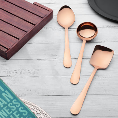 3-Piece Stainless Steel Rose Gold Serving Spoon Set | Heavy Gauge 1.8mm, 1 Soup, 1 Solid & 1 Rice Spoons ROYALPVDRGSS3 2
